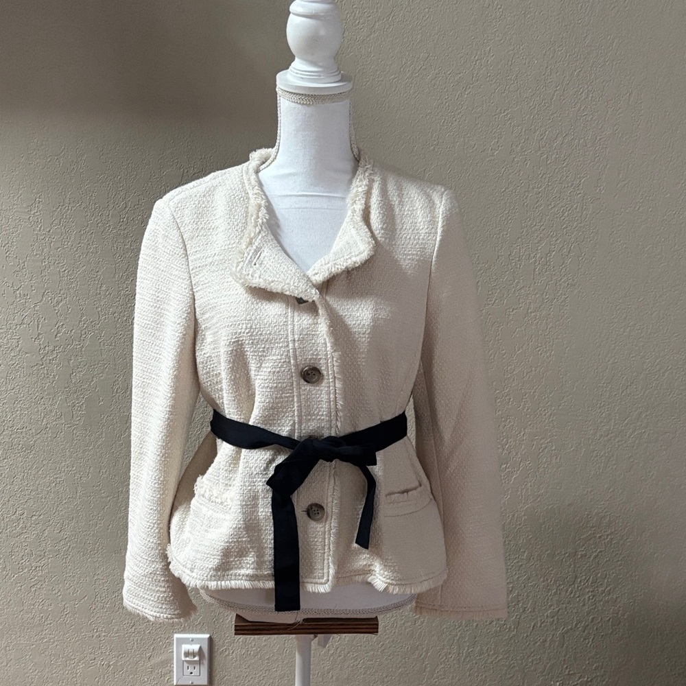 Ann Taylor Women's Cream Jacket with Black Belt